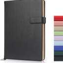Hardcover Leather Journal Notebook A5 Blank 208 Pages 5x8.25 Inches Gold Edged Pages with Strap Closure Travel Work School Writing Journaling Notebooks for Women Men Gift Box Packaging Black