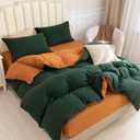 PURE ERA Jersey Knit Duvet Cover Set 100% T-Shirt Cotton Super Soft Comfy 3pc Bedding Set with Zipper Closure (Solid Forest Green/Burnt Orange, Queen)