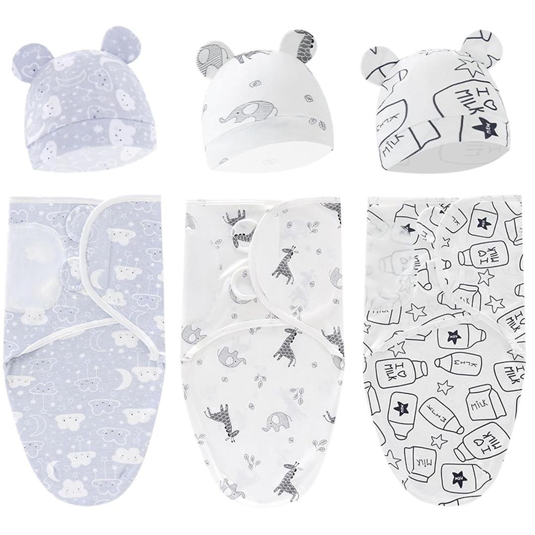 3-Pack Organic Swaddle Sleep Sacks - Newborn Ergonomic Swaddles 0-3 Months - Baby Blanket Wrap (Gray & Animal)