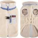 FEimaX Dog Winter Coat Fleece Lined Dog Jacket with High Collar&Zipper, Snowsuit for Small to Medium Dogs, Windproof Puppy Cold Weather Coats with D-Ring Leash, Doggie Vest Pet Snow VestBeige (XX-Large)