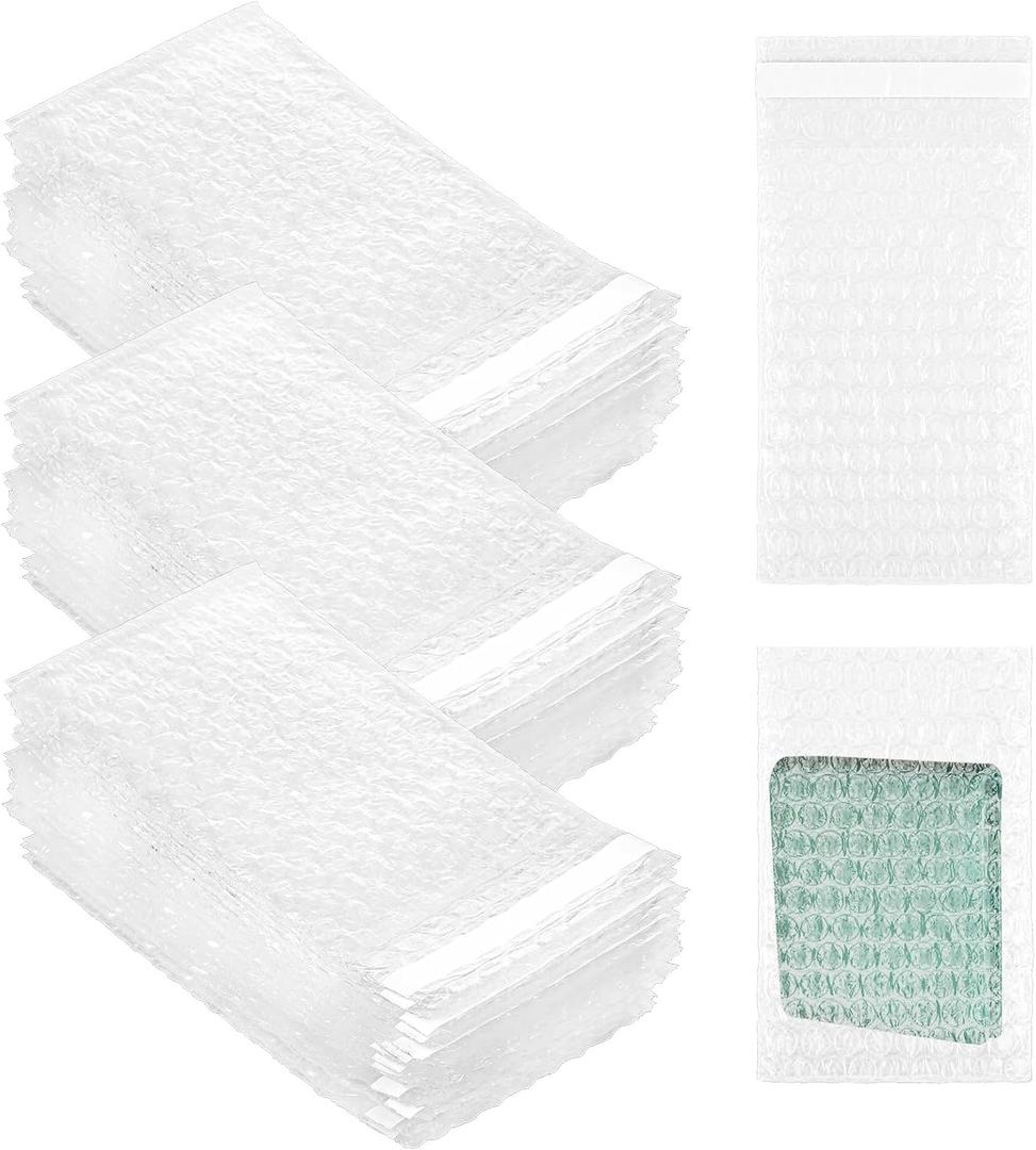 300pcs Clear Self-Sealing Bubble Wrap Pouches,3.15x4 Inches Double Layer Plastic Bubble Bags,Small Shockproof Protective Packing for Business Moving Shipping Packaging Storage