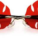 zeroUV Tropical Palm Leaf Shape Cut-Out Rimless Color Tinted Leaves Sunglasses (Gold / Red)