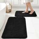 MIULEE Black Bathroom Rugs Set 2 Piece, Small Soft Absorbent Microfiber Bath Mat Set, Non Slip Quick Dry Machine Washable Plush Shaggy Bath Rugs for Bathroom Floor, Tub and Shower, 16x24 inches