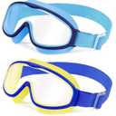 Vvinca Kids Goggles with Comfort Fabric Strap, Kids Swim Goggles Wide View Anti-Fog/UV No Leaking Swimming Goggles for 3-14 (06-blue & Yellow)