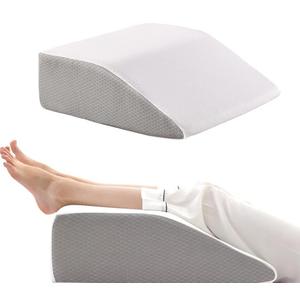 Bedluxe Leg Pillow Elevation Blood Circulation, Wedge Pillow for Legs Swelling, Leg Elevating Wedge Pillow for After Surgery, Foot Knee Pillow for Leg Rest, Sleeping, Memory Foam Top, 8in, White/Grey