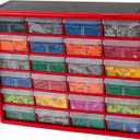 Akro-Mils 24-Drawer Plastic Drawer Storage Cabinet for Garage Organization, Bead Organizer, Building Bricks Storage, Teacher Toolbox, Makeup Organizer, 20-Inch W x 6-Inch D x 16-Inch H, 10124 Red