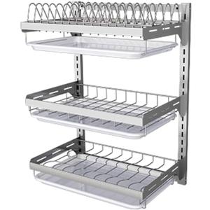 Dish Rack Wall Mounted, Hanging Dish Drying Rack,3 Tier Stainless Steel Dish Rack, Adjustable Length Drain Rack. with Drain Tray, Hooks Silvery