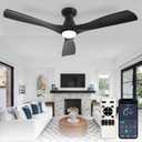 Depuley 52-Inch Ceiling Fans with Lights: Black 3 Blade Flush Mount Low Profile Ceiling Fan for Bedroom - Dimmable Indoor Outdoor Fan with Remote APP Control Ultra Quiet DC Motor Timer