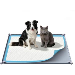 Pee Pad Holder, 28×34 Inch Thickened Silicone Dog Pee Pad Holder Tray, Non Slip Raised Edge Anti Spill Puppy Pad Holder with 4 Fixed Clamps, Easy Cleaning Floor Protection for Puppy Potty Training