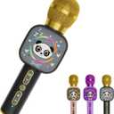 Bluetooth Karaoke Microphone Toy for Kids - Mini Portable Speaker with LED Lights, Wireless Pairing (TWS) for Duet Singing, Christmas Birthday Gift Toys for Boys & Girls Ages 2-12 (black - 1)