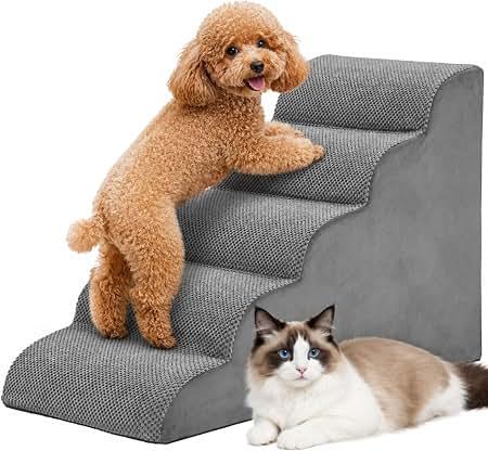 5-Step Dog Stairs for 23 Inch High Beds & 20-30 Inch Couch Bed, Non-Slip Balanced Indoor Pet Ramp Stairs for Small Old Large Dogs Cats to Get on Bed 30D