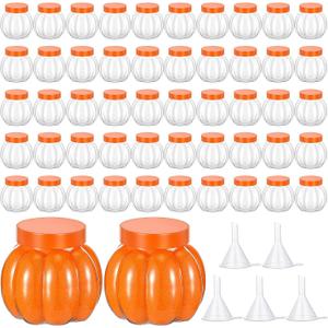 Hsei 50 Pcs Potion Bottles and 5 Small Funnels Round Glass Clear Potion Jars for Liquor Thanksgiving Fall Decoration DIY Art Crafts Gift Sand Art, Without Sand(Pumpkin)