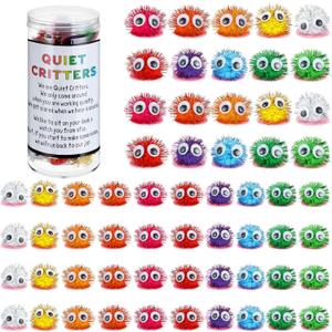 WinnerWhy 50 Pcs 1'' Multicolor Pom Poms Critters with Plastic Jar Quiet Critters Classroom Management, Behavior Classroom Management Tool, Homeschooling, Educational and Learning Activities for Kids