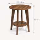 Small Round Side Table-17.7" Cute End Table with 2-Tier Storage | Waterproof Low Nightstand for Kids Room, Nursery, Small Spaces,Plant Stand&Bean Bag(Walnut)