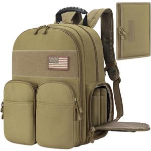 CVLIFE Tactical Range Backpack for Men with Stable Support, Handgun Backpack with Pistol Cases, Range Bag with Removable Divider, Lockable Zipper Design Daypack for EDC Work, Tan