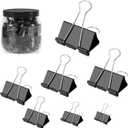 Ufmarine Binder Clips Paper Clips Assorted Sizes 200 Count (Black), Metal Paper Binder Clips with Box for Office, School and Home