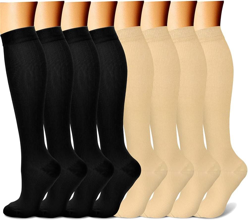 CHARMKING Compression Socks for Women & Men Circulation (8 Pairs) 15-20 mmHg is Best Support for Athletic Running,Hiking (Small-Medium, 08 Black/Black/Black/Black/Beige)