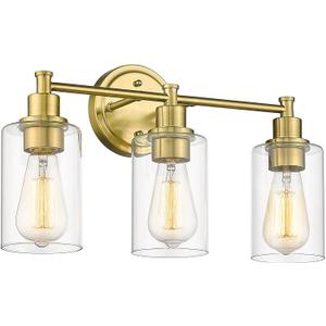 FEMILA Bathroom Vanity Light,Farmhouse Modern Vanity Lighting fixtures,Vintage Wall Lamp, Champagne Gold Finish with Clear Glass Shade,4FYC56B-3W BG