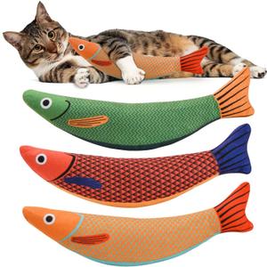 AUSCAT Cat Catnip Toys, 3PCS Catnip Fish Toy for Cats, Cat Kicker Toys with Crinkle Sound, Interactive Plush Soft Cat Toys for Indoor Cats and Kittens