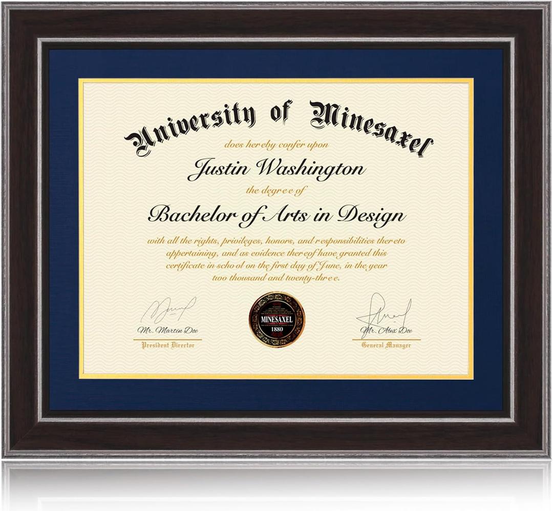 16x20 Diploma Frames 12x16 with Blue Mat - Walnut Wood Finish | Shatter-Resistant Glass | for Wall Mounting | Gift for Graduations & Professional Certificate (1 Pack)