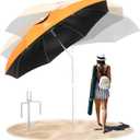 Beach Umbrella 7FT Portable - Patio Umbrella with Sand Anchor Tilt Vent - UPF50+ UV Protection with Carry Bag - Windproof Sunshade Shelter for Patio Garden Beach Pool Backyard (Tangerine)