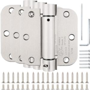 Automatic Self-Closing Door Hinges Satin Nickel 3.5 Inch,Spring Hinges 5/8" Radius Silver Heavy Duty 3 1/2" Hinges for Doors Interior Home,Cardboard Indoor Fire Door Hinges Brushed Nickel 3 Pack KIW