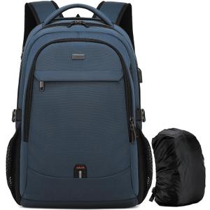 DUSLANG 17 Inch Laptop Backpack for Travel with Backpack Rain Cover College Backpack for Men Laptop Bag with USB Charging Port,Blue (17Inch, Blue With Rain Cover)