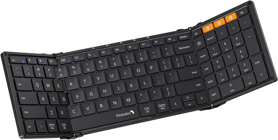 ProtoArc Foldable Bluetooth Keyboard, XK01 Full-Size Portable Wireless Keyboard for Travel, 105 Keys, 0.65" Keycaps, Multi-Device Sync for iPad Tablet Smartphone Laptop PC Windows iOS Android, Black