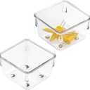 iDesign Linus Plastic Drawer Organizer, Storage Container for Vanity, Bathroom, Kitchen Drawers, 3" x 3" x 2", Set of 2, Clear