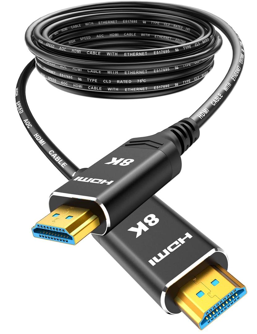 Highwings 8K 4K 120HZ 50 FT HDMI Cable Fiber Optic, in-Wall CL3 Rated Long HDMI 2.1 48Gbps Ultra High Speed [8K@60Hz] Dynamic HDR/eARC/HDCP 2.2&2.3/3D, Compatible for Desktop GPUs 30&40 Series (Black)