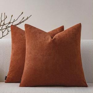 a moment Pack of 2 Decorative Chenille Throw Pillow Covers with Twill Cushion Covers for Sofa Living Room Couch Bed 20x20 Inch Rust