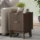 Fluted Nightstand, Modern End Table with Metal Handle,2 Storage Drawers Side Table, Bedside Table for Bedroom, Wood Nightstands, Curved Profile Design Furniture, Walnut