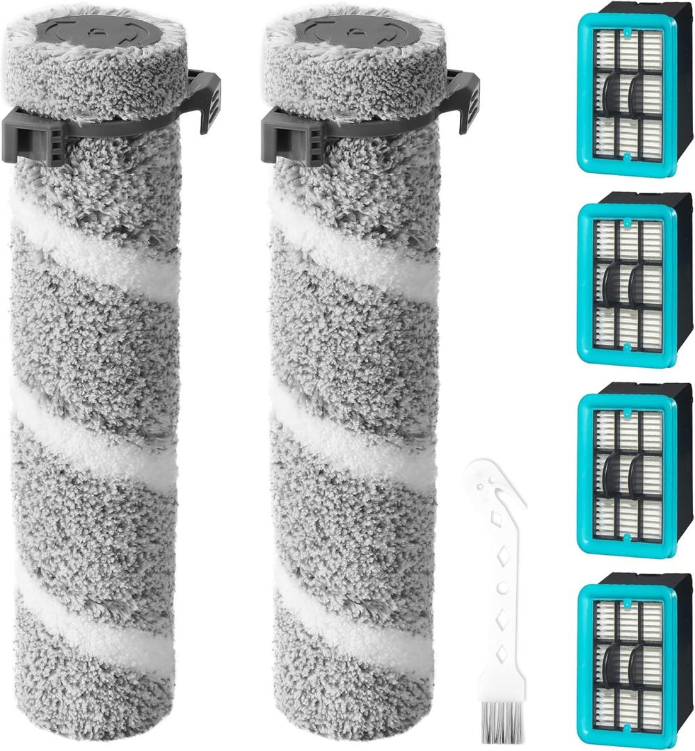 4111A 4109 Brush Roll Filter Replacement Kit for Bissell CrossWave Edge Cordless Multi-Surface Hard Floor Cleaner Wet Dry Vacuum, 4 HEPA Filters, 2 Brush Roll, 1 Cleaning brush, 1640897, 1648660