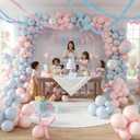 Pink Blue Brithday Balloon Arch Kit, Baby Pink Dusty Blue Cute Birthday Balloons with Print Balloons for Girl Birthday Party Decorations Baby Shower Pet Party Supplies