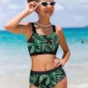 Girls Swimsuits 3 Piece Bathing Suit Allover Printed Criss Cross Bikini Set with Cover Up Skirt Beach Swimwear 7-16 Years