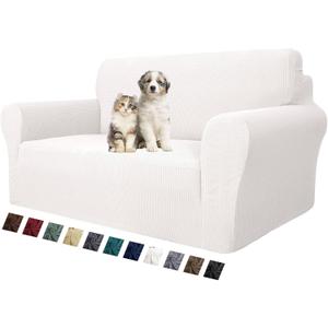 MAXIJIN Stretch Loveseat Sofa Slipcovers 1 Piece Love Seat Couch Covers for 2 Cushion Couch Non Slip Sofa Cover Washable Dog Cat Proof Furniture Protector Pet Friendly (Loveseat, White) (Medium (55"-69"))