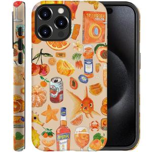 Compatible with iPhone 15 Pro Max, Anti-Scratch Frosted Case Cover,Orange Aesthetic Collage Fruit