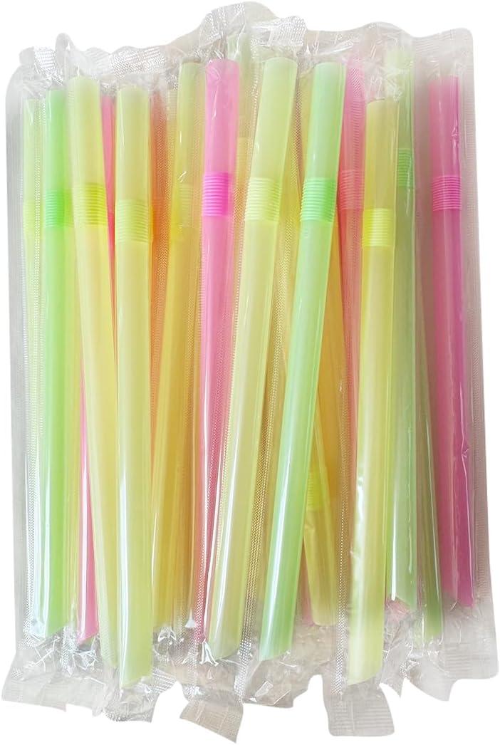 100 pcs Flexible Drinking Straws Individually Wrapped,0.39inch Extra-wide Bendy Straws, Bubble Boba Milkshake Smoothie (100, polychrome)