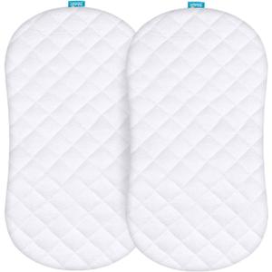 Bassinet Mattress Pad Cover Compatible with Halo BassiNest Swivel Sleeper, 2 Pack, Waterproof Quilted Ultra Soft Surface, Breathable and Easy Care Oval