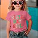 GLIGLITTR Birthday Girl Shirt for Toddler Kids Sequins Birthday Outfit T-Shirt Cute Summer Party Gift Tee Tops 2-6 Years (Pink)