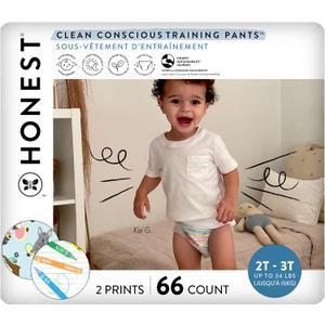 The Honest Company Clean Conscious Training Pants for Sensitive Skin, Hypoallergenic, Fragrance-Free, Let's Color See Me Rollin', Size 2T/3T (up to 34 lbs), 66 Count