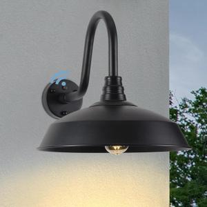 Outdoor Barn Lights with Dusk to Dawn Sensor for Porch, 16in Exterior Light Fixture with Wall Mount, Black Industrial Outdoor Wall Sconces Outside for Barn, Garage, Patio, 1 Pack