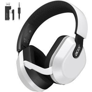 acer Wireless Gaming Headset for PS5/PS4, PC, Mac, 2.4GHz & Bluetooth 6.0 Gaming Headphone with Flip-to-Mute Mic, Lightweight Glasses-Friendly, 70H Battery - White