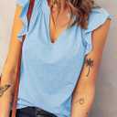 Dokotoo Women's Casual V Neck Ruffle Sleeve Summer Tank Tops Shirts (Blue, S)