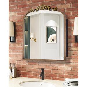 24x30 Inch Bathroom Medicine Cabinet Surface Mounted, Bronze Arched Medicine Cabinet with Mirror, All-Metal Black Medicine Cabinets with Hand-Painted Aluminum Door Frame, 2 Stable & Removable Shelves