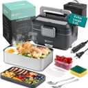 Annie & Mia Design Electric Lunch Box for Adults, 100w 3.5L 2-Layer Portable Food Warmer, Dual Mode 2.5L + 1L Heated Lunch Box for Adults, Home/Car/Office/Truck Use, Lonchera Elctrica Porttil (Steel Glacier)