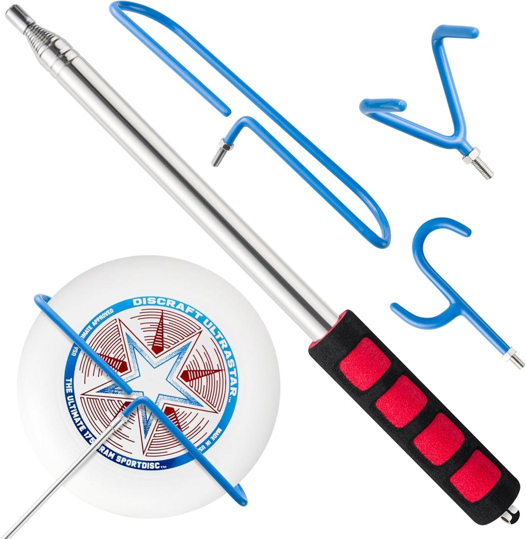 Disc Golf Retriever Pole with Hook - 10 Ft Extendable Disc Golf Pole Durable Stainless Steel Frame Accessories to Retrieve Grabber Tool in Water, Trees, Bushes