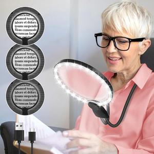 Rechargeable 6X Hands Free Magnifying Glass with 24 LEDs Light Flexible Gooseneck HD Large Page Magnifier for Reading Adjustment Brightness for Neck Wear Repair Clock Work Hobby Seniors