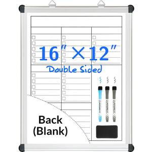 2 x LUCYCAZ Magnetic Dry Erase Board for Wall, 16" x 12" Double-Sided Whiteboard, Sliver Aluminum Frame Weekly Calendar Small White Board for Office,Home,Kitchen