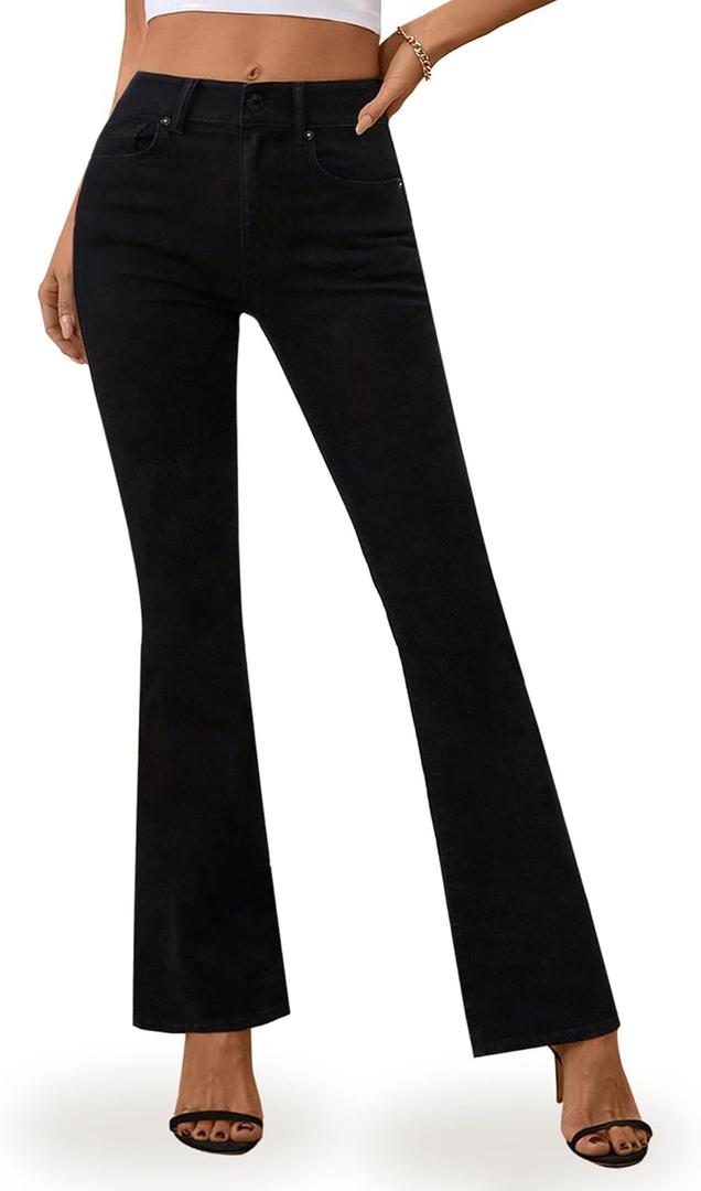 OFLUCK Bell Bottom Jeans for Women Stretchy Mid Waisted Trendy Flare Jeans Curvy Denim Pants (0 Short, Yw1016-black)